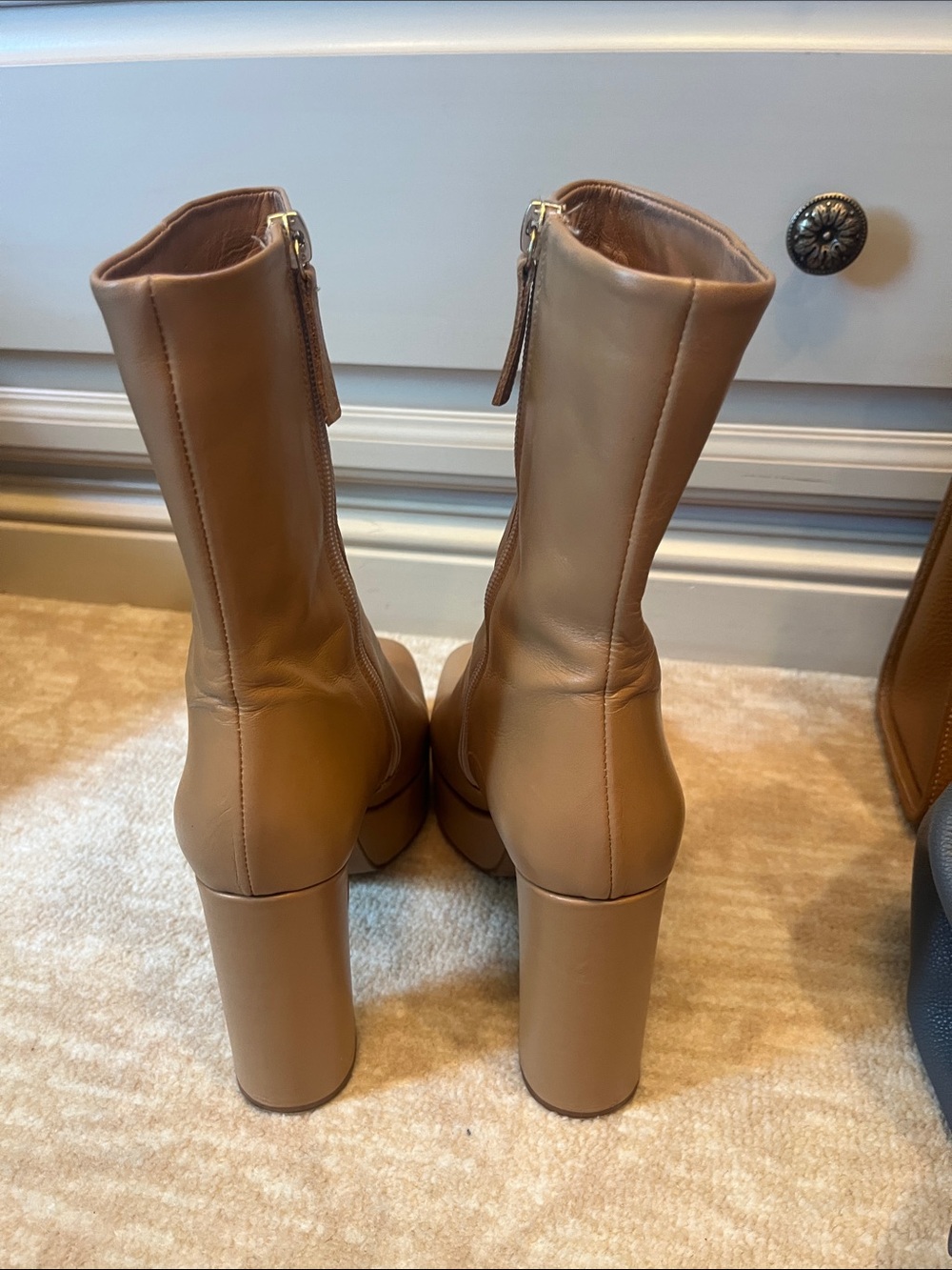 Zara Tan Mid-Calf Platform Block Heel Boots - Picture 4 of 5